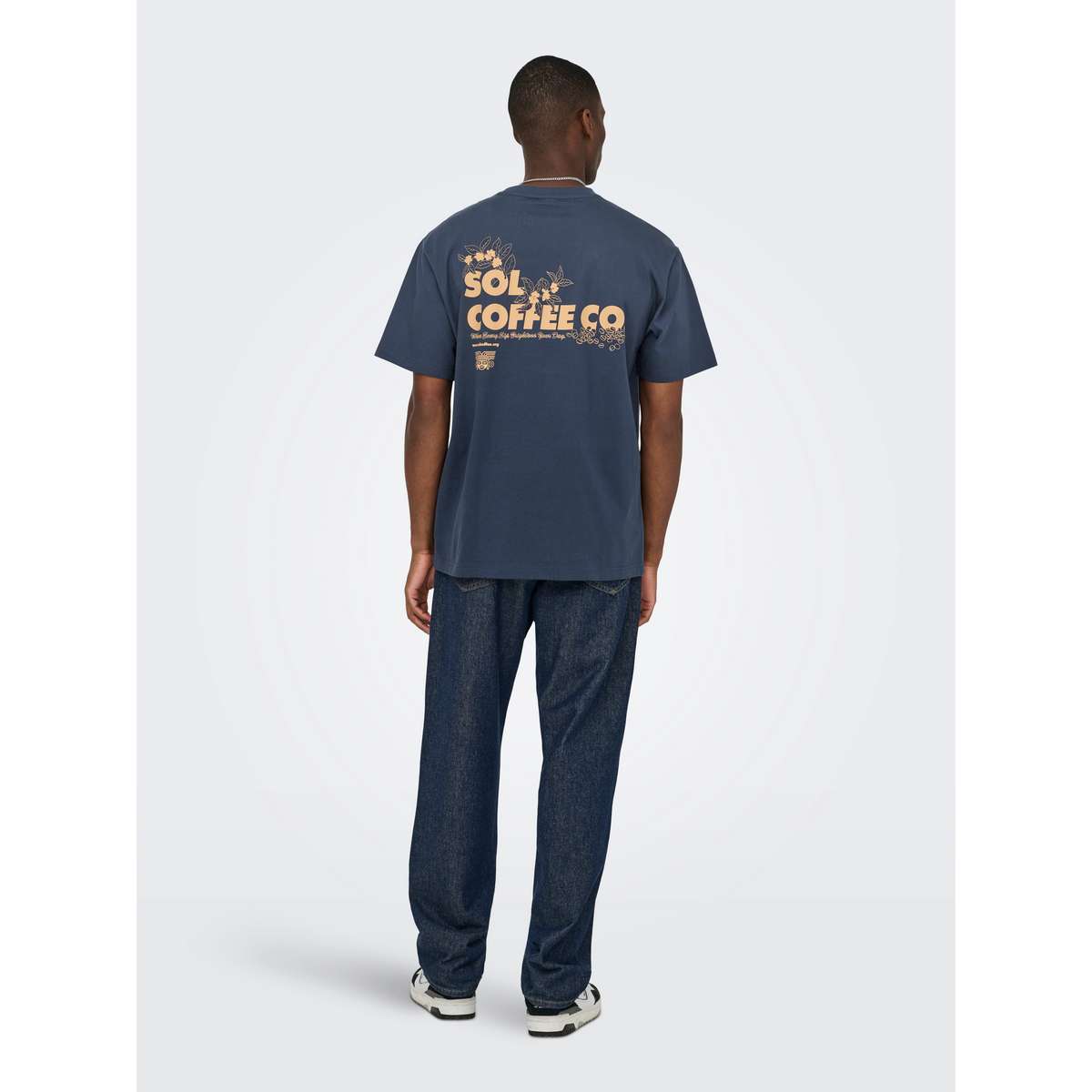 ONLY & SONS MENS RELAXED FIT COTTON FRED LIFE FOODIE SS TEE BLUE 